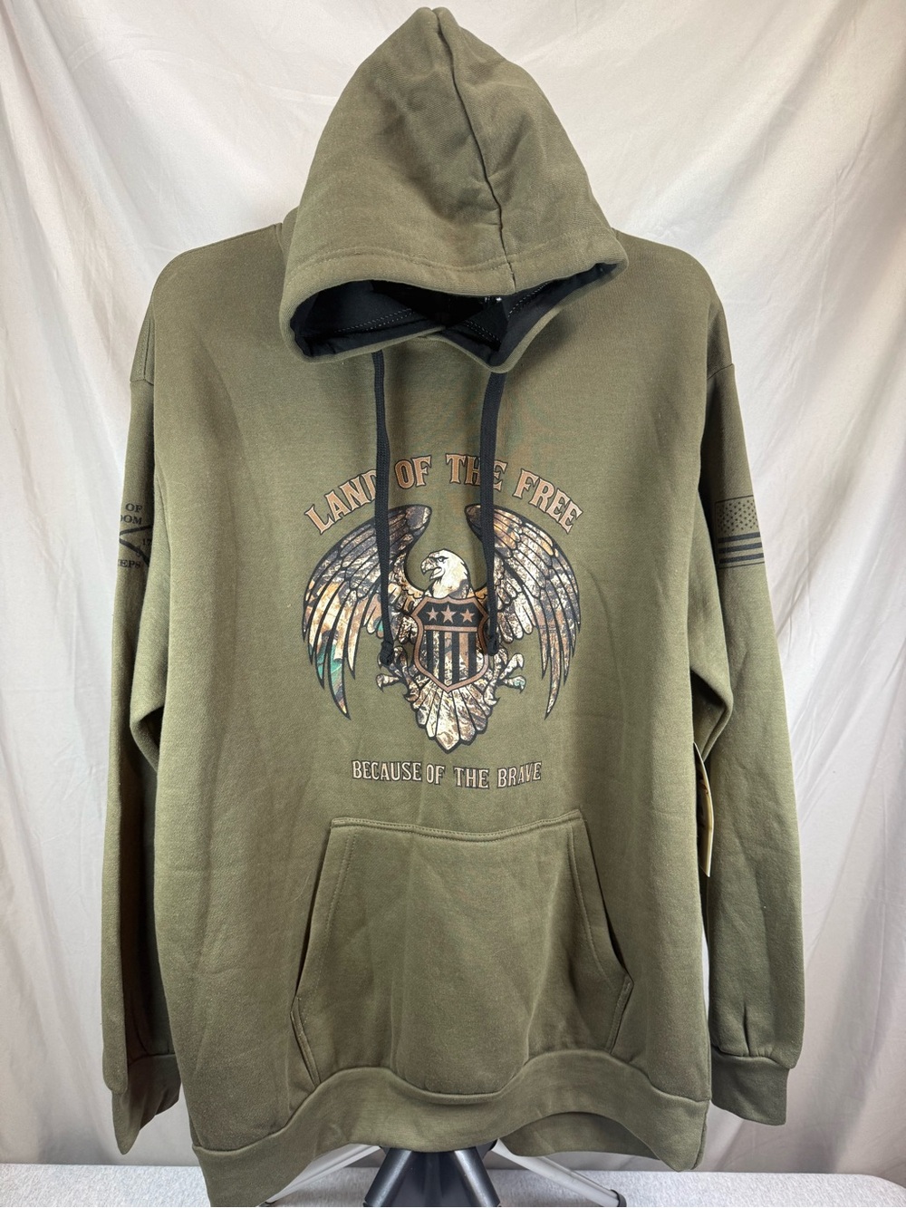 Buckhorn River Land of the Free Eagle Graphic Hoodie Olive‎ Green Size XL NWT